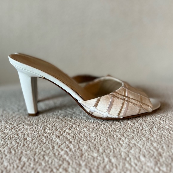 Vintage Bottega Veneta White/Cream Plaid Print Open Toe Sandals - Picture 6 of 7